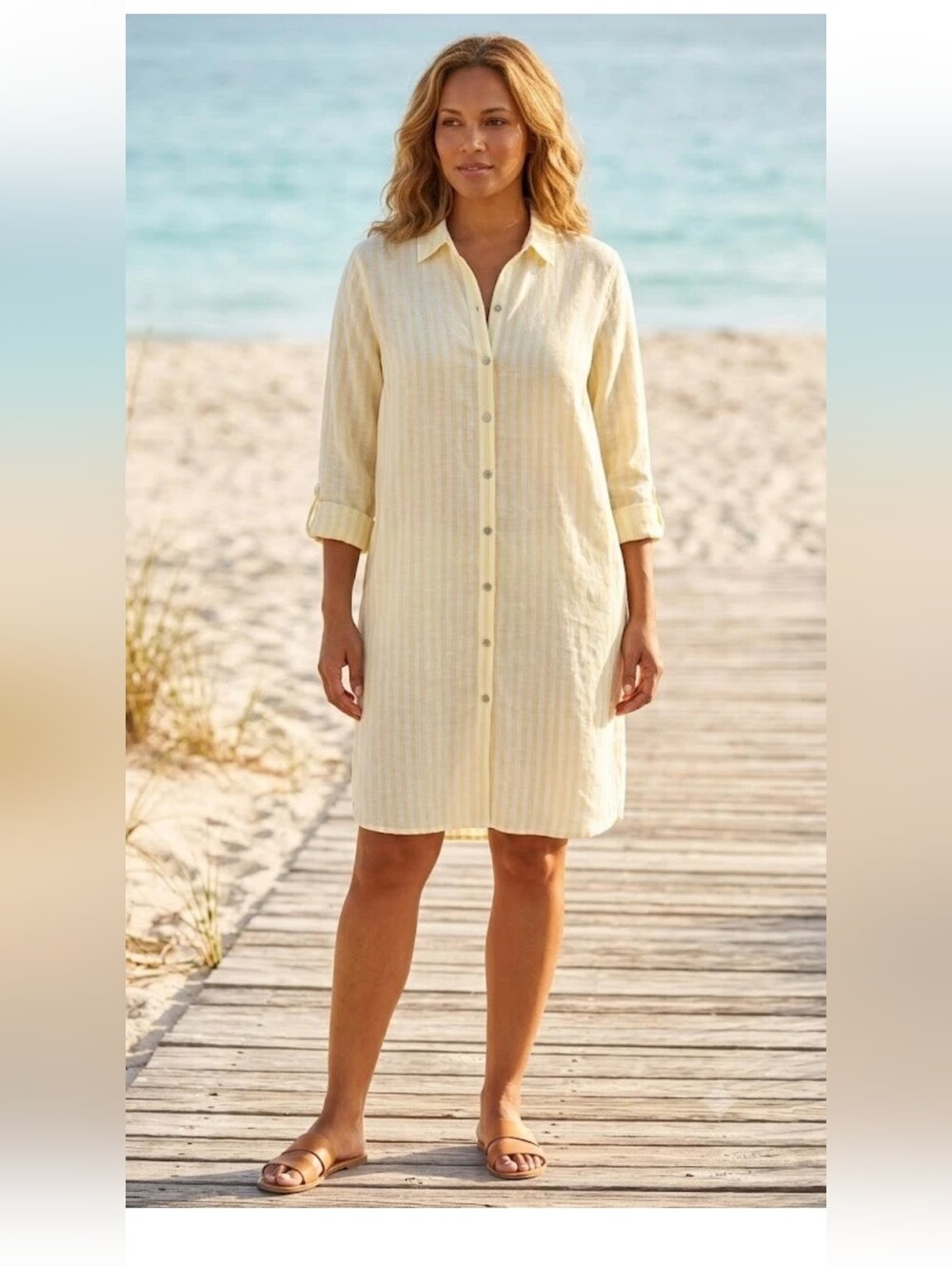 Calypso St. Barth Striped, Women - MEDIUM Beach Linen Shirt Dress ( NEW )